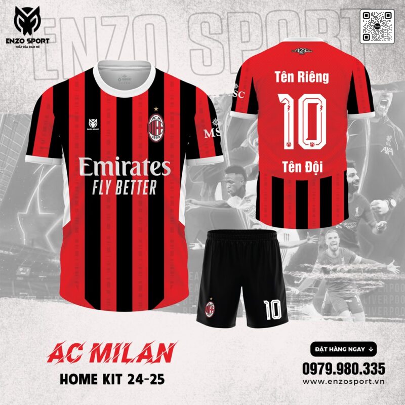 Áo Bóng Đá AC Milan Sân Nhà 2024-2025 Màu Đỏ Đen