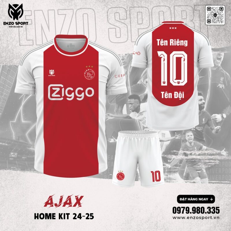Áo Bóng Đá CLB Ajax Sân Nhà 2025 - Màu Đỏ Trắng