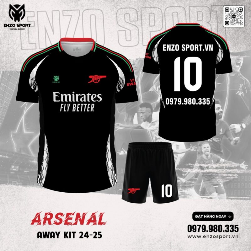 Áo Bóng Đá CLB Arsenal Sân Khách 2025 Màu Đen