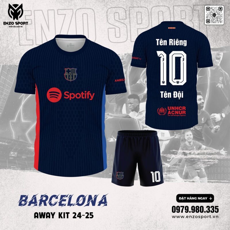 Áo Bóng Đá CLB Barca Sân Khách 2025 Màu Tím Than