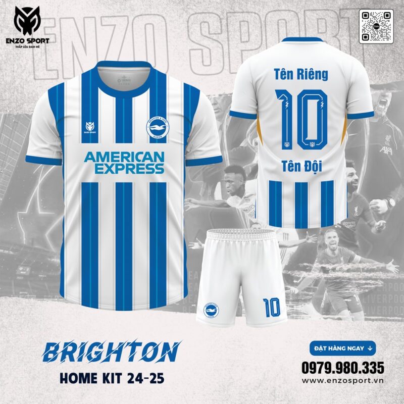 Áo Brighton Home Kit 2024–2025 Màu Trắng Xanh Chính Hãng