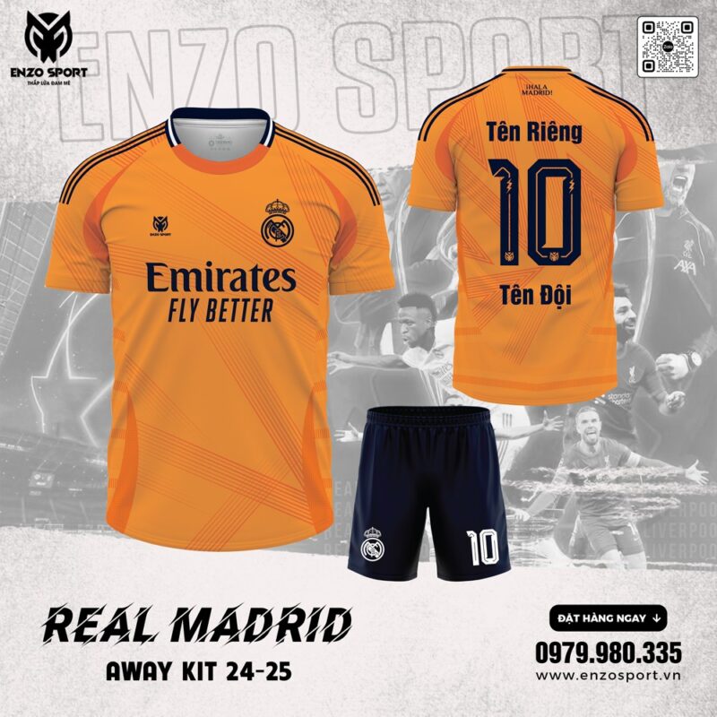 Áo Đấu Real Madrid Sân Khách 24/25 Màu Cam Rực Cháy