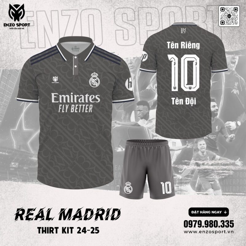 Áo Bóng Đá Real Madrid Sân Khách 2024-2025 Màu Xám