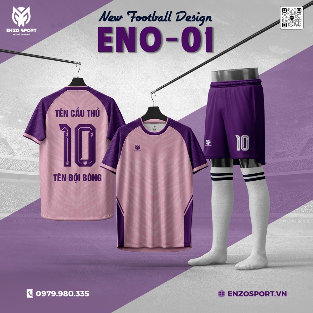 Áo Bóng Đá Không Logo ENO-01 Màu Hồng Tím
