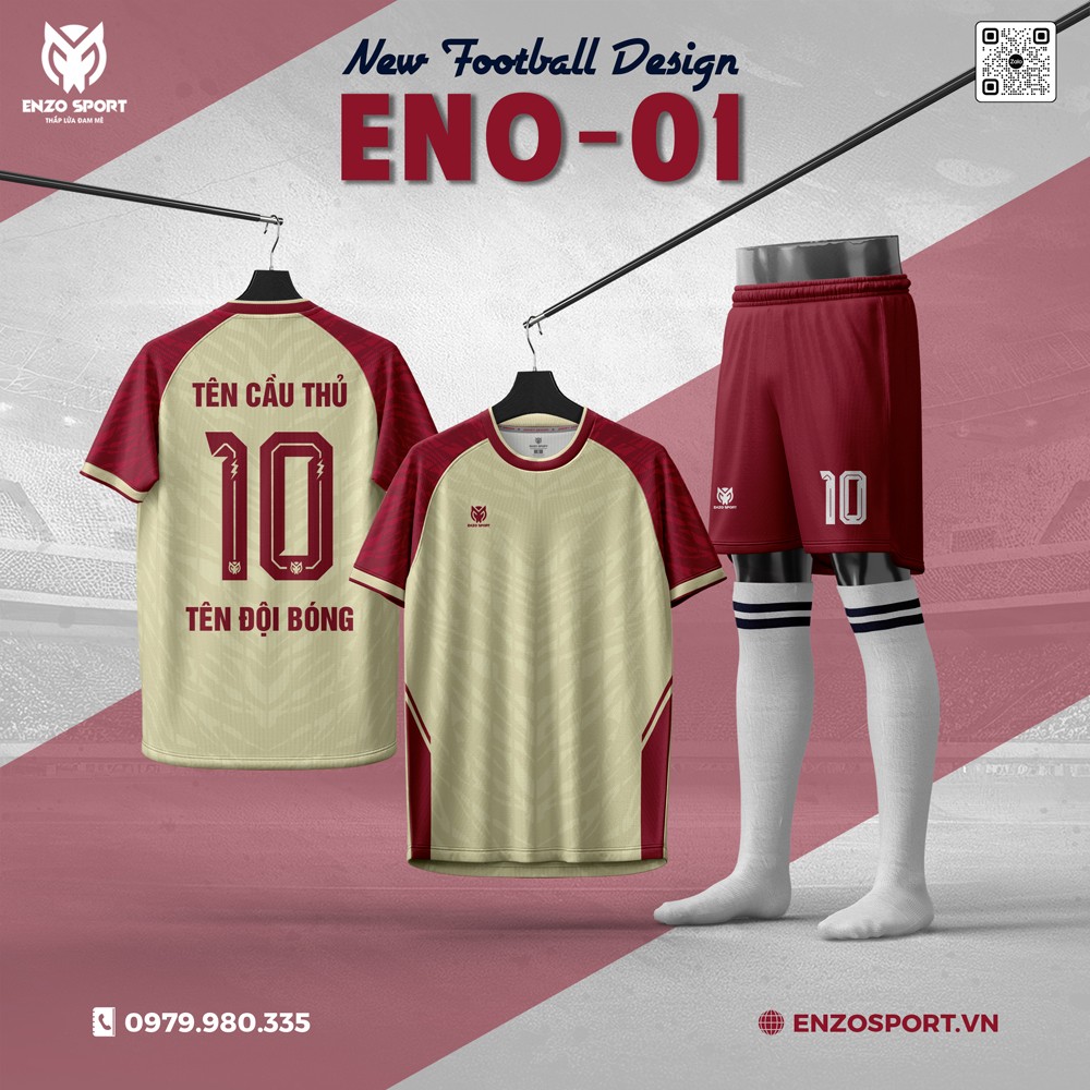 Áo Bóng Đá Không Logo ENO-01 Màu Kem
