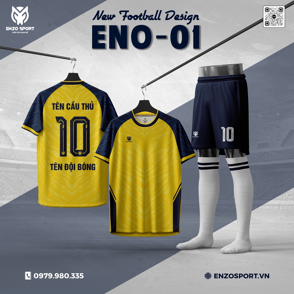 Áo Bóng Đá Không Logo ENO-01 Màu Vàng