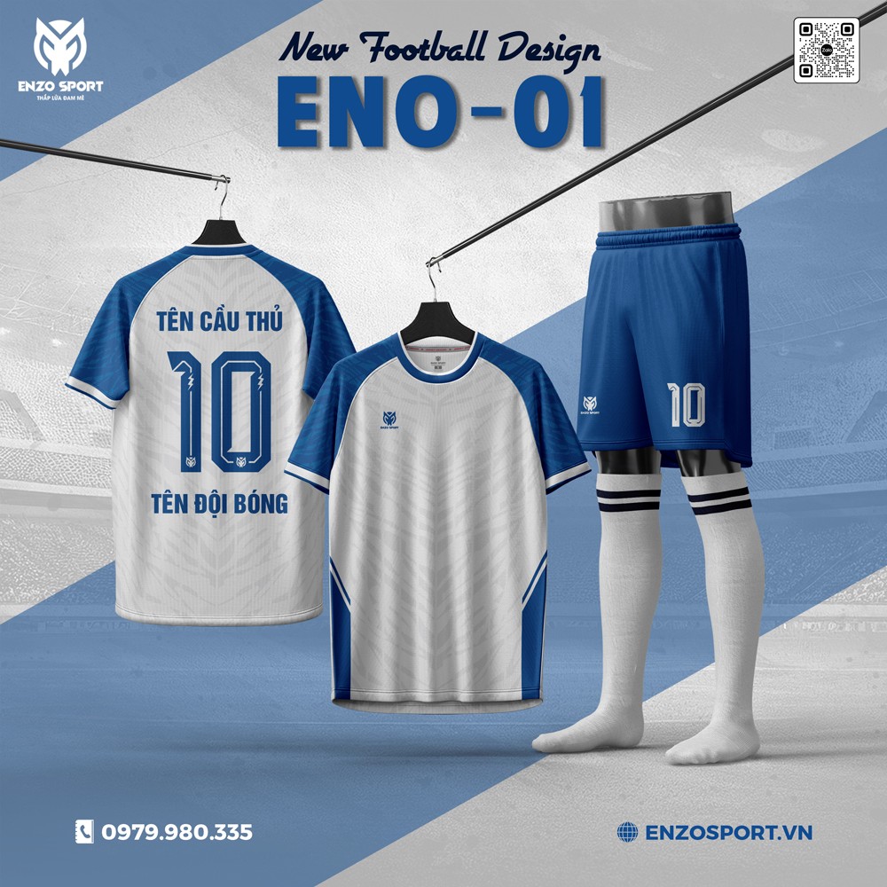 Áo Bóng Đá Không Logo ENO-01 Màu Xanh Dương