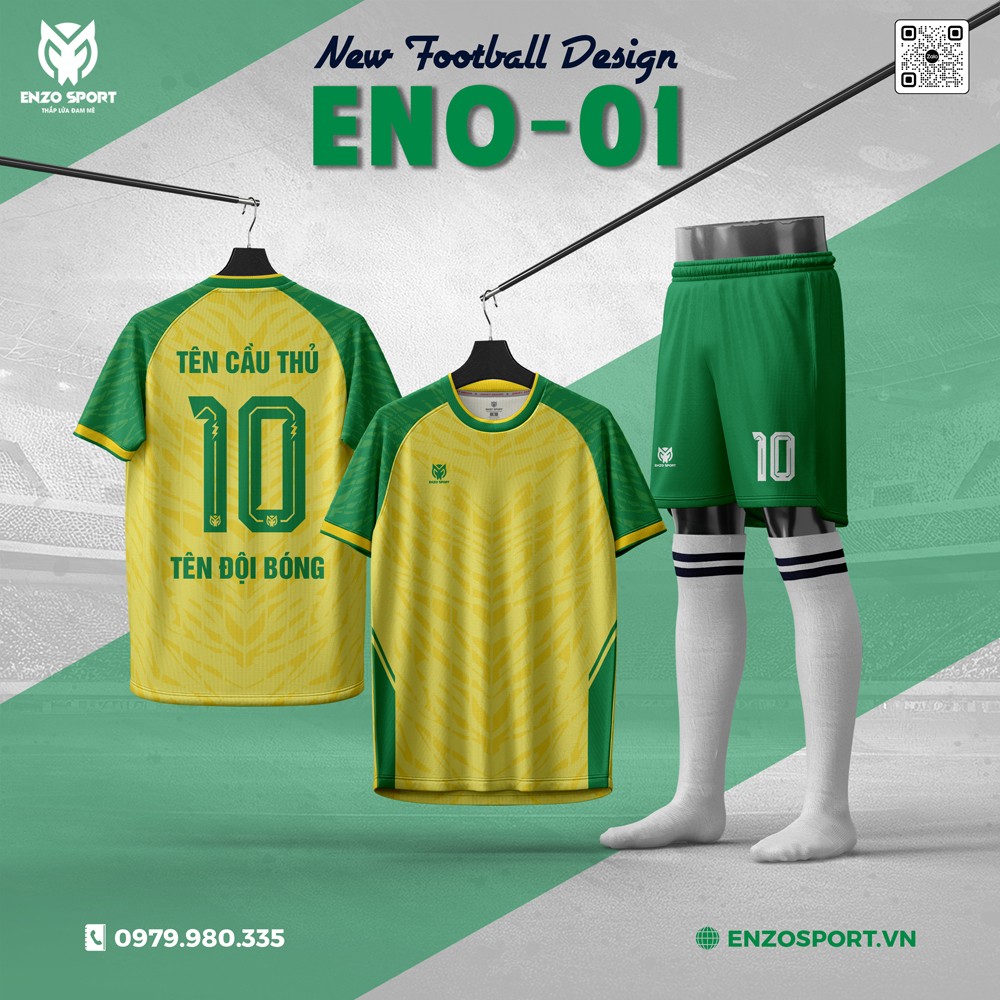 Áo Bóng Đá Không Logo ENO-01 Màu Xanh