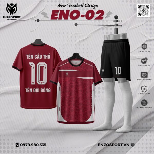 Áo Bóng Đá Không Logo ENO-02 Màu Đỏ