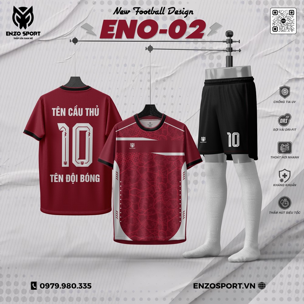 Áo Bóng Đá Không Logo ENO-02 Màu Đỏ