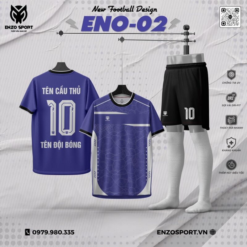 Áo Bóng Đá Không Logo ENO-02 Màu Tím