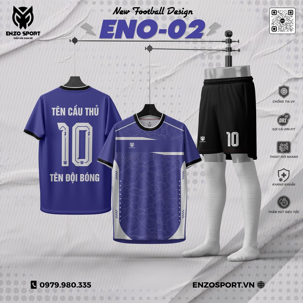 Áo Bóng Đá Không Logo ENO-02 Màu Tím