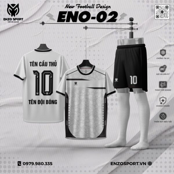Áo Bóng Đá Không Logo ENO-02 Màu Trắng