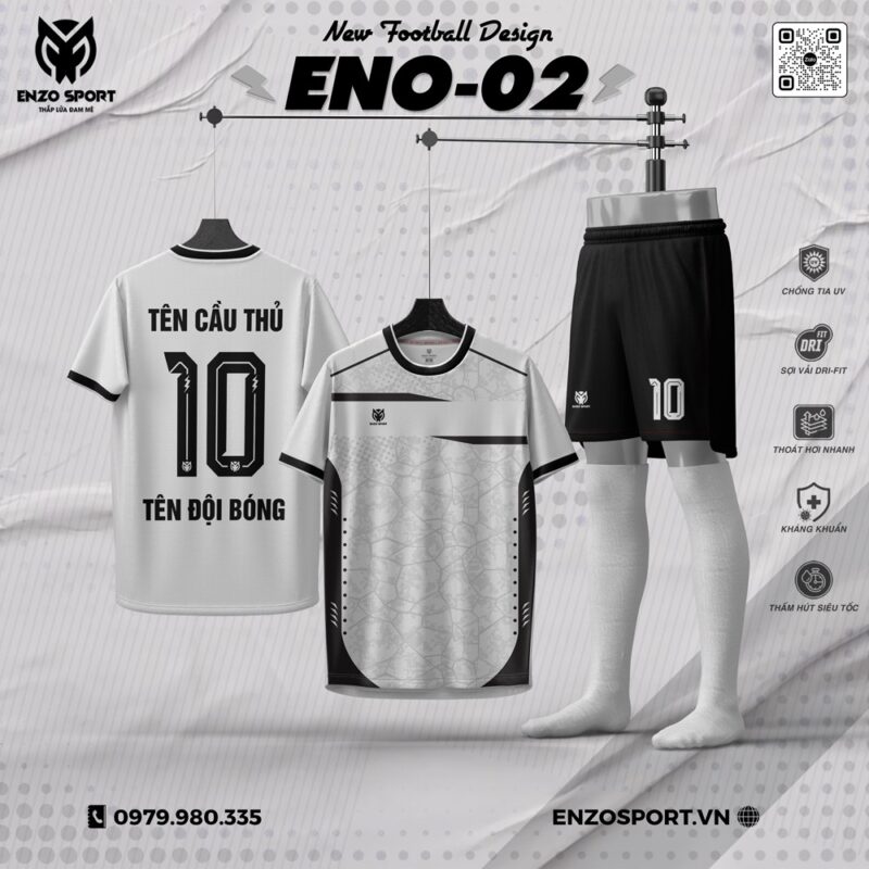 Áo Bóng Đá Không Logo ENO-02 Màu Trắng