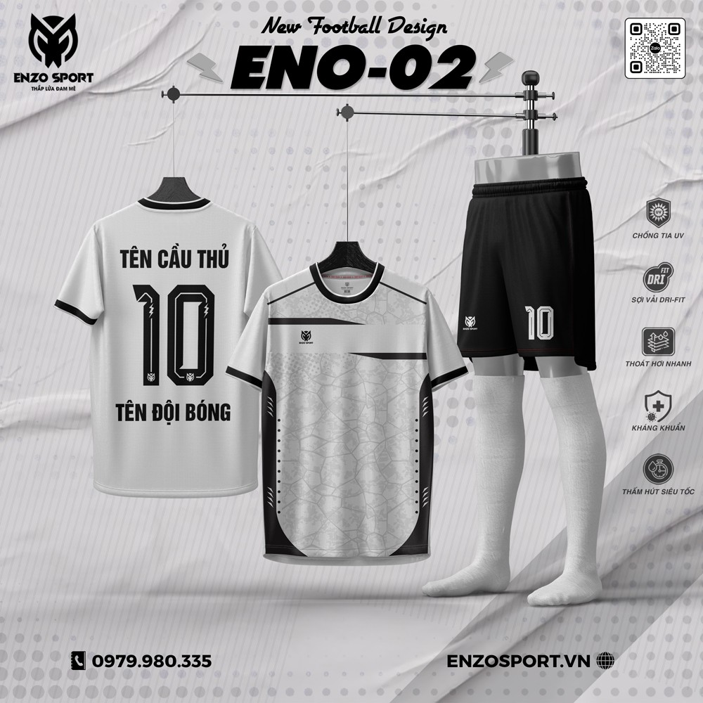 Áo Bóng Đá Không Logo ENO-02 Màu Trắng