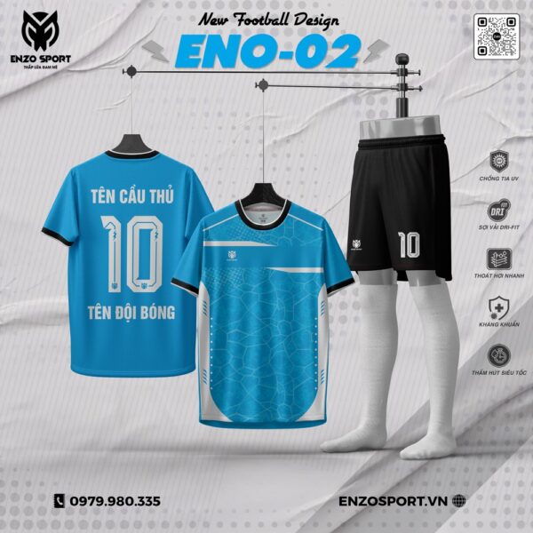Áo Bóng Đá Không Logo ENO-02 Màu Xanh Dương