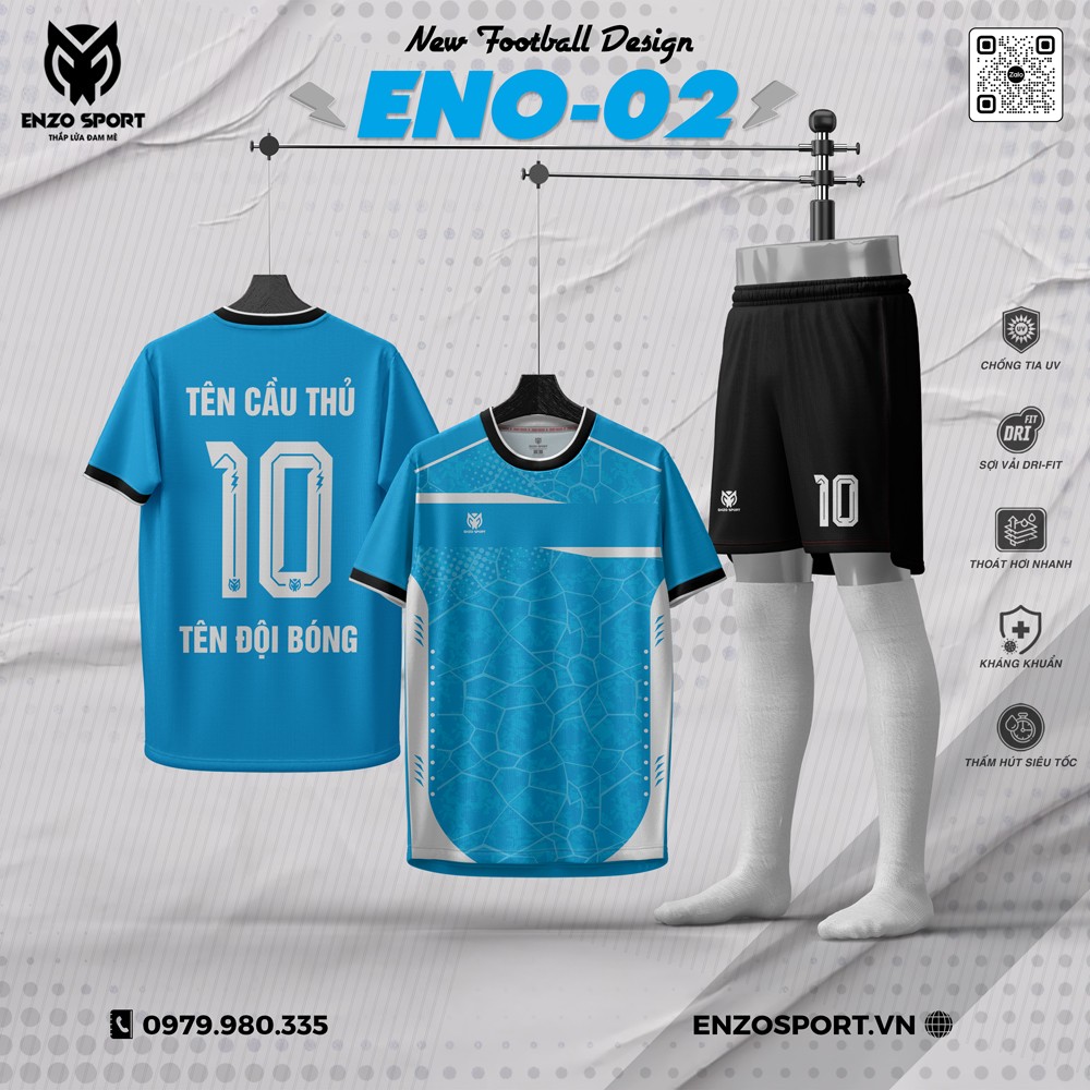 Áo Bóng Đá Không Logo ENO-02 Màu Xanh Dương