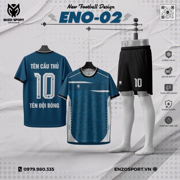 Áo Bóng Đá Không Logo ENO-02 Màu Xanh Lam