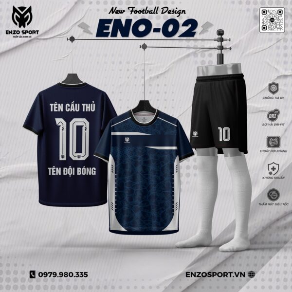 Áo Bóng Đá Không Logo ENO-02 Màu Xanh Than