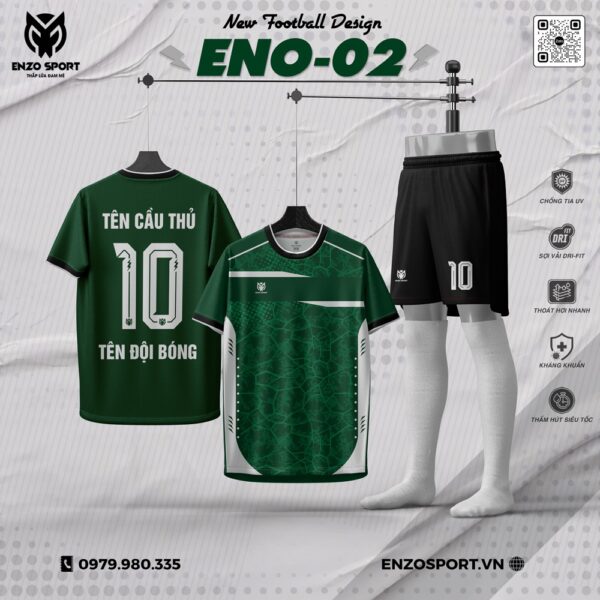 Áo Bóng Đá Không Logo ENO-02 Màu Xanh Ve Chai