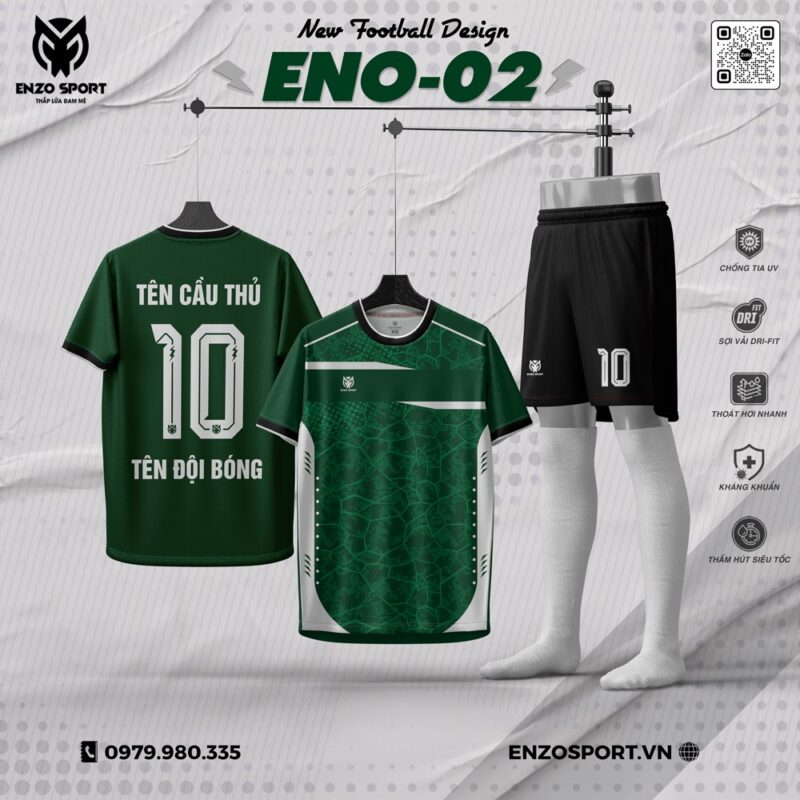 Áo Bóng Đá Không Logo ENO-02 Màu Xanh Ve Chai