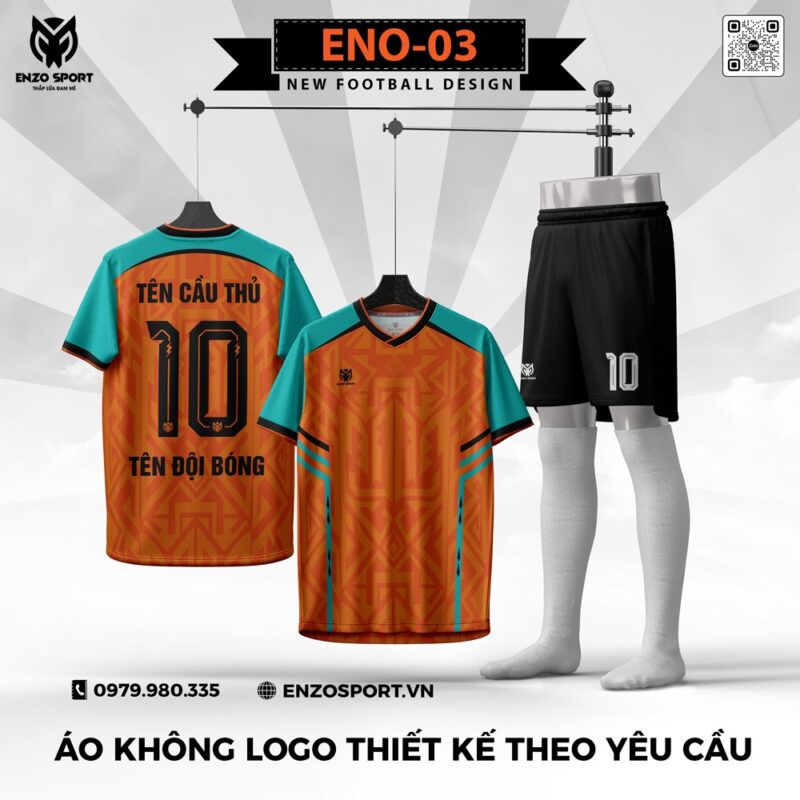 Áo Bóng Đá Không Logo ENO-03 Màu Cam