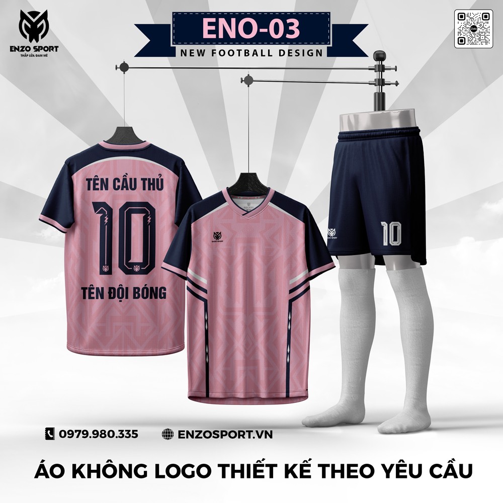 Áo Bóng Đá Không Logo ENO-03 Màu Hồng