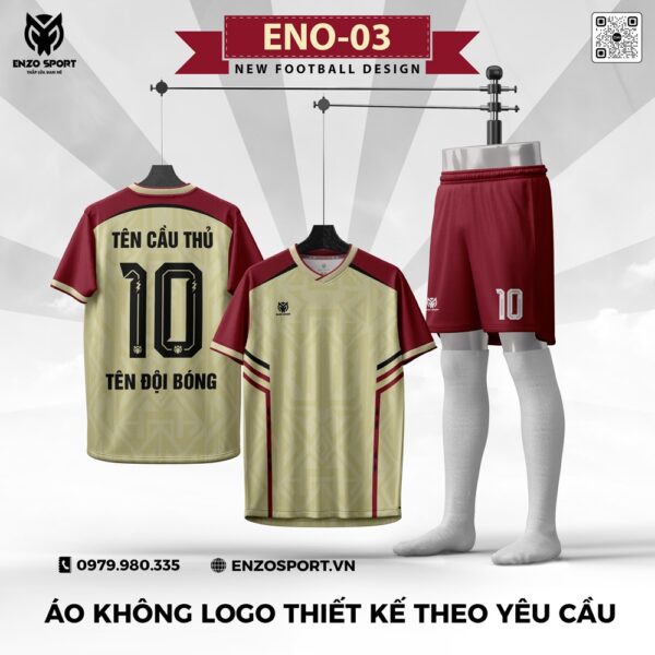 Áo Bóng Đá Không Logo ENO-03 Màu Kem