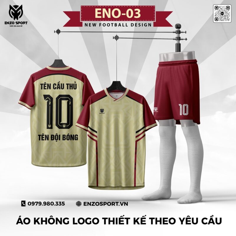 Áo Bóng Đá Không Logo ENO-03 Màu Kem