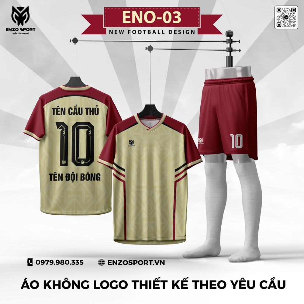 Áo Bóng Đá Không Logo ENO-03 Màu Kem