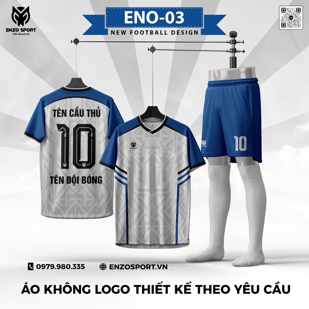Áo Bóng Đá Không Logo ENO-03 Màu Trắng
