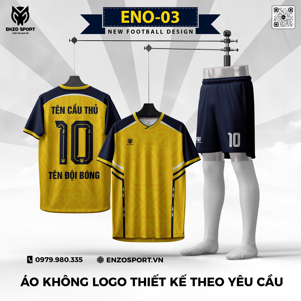 Áo Bóng Đá Không Logo ENO-03 Màu Vàng