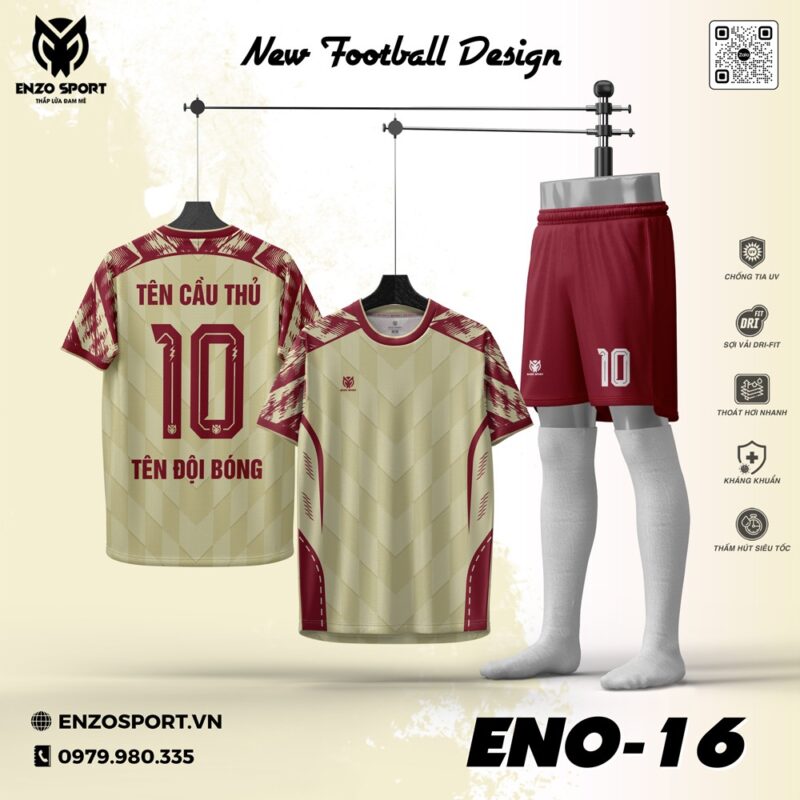 Áo Bóng Đá Không Logo ENO-04 Màu Kem