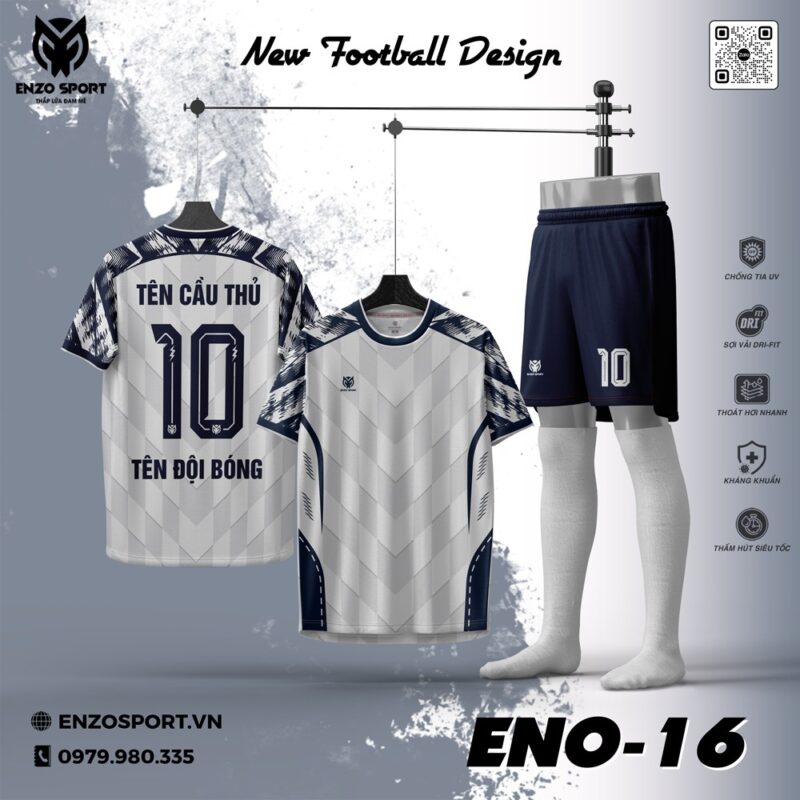 Áo Bóng Đá Không Logo ENO-04 Màu Trắng