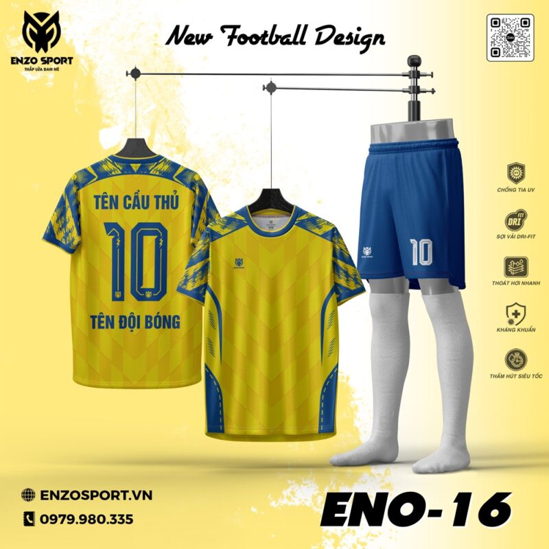 Áo Bóng Đá Không Logo ENO-04 Màu Vàng