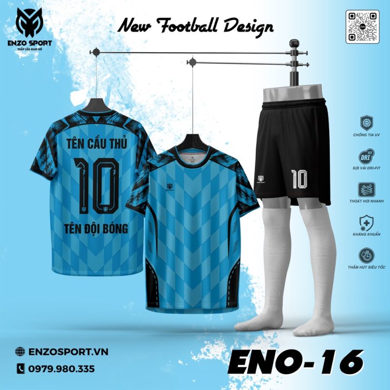 Áo Bóng Đá Không Logo ENO-04 Màu Xanh