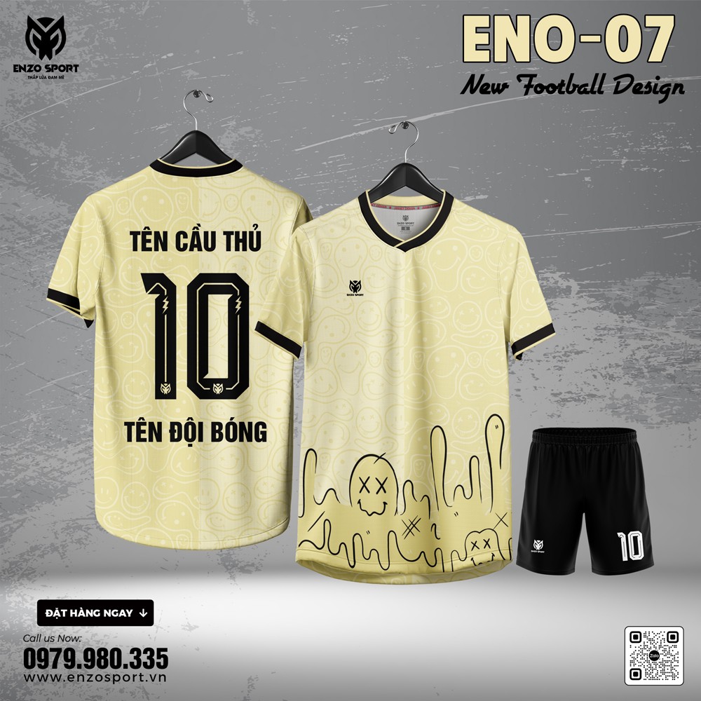 Áo Bóng Đá Không Logo ENO-07 Màu Kem