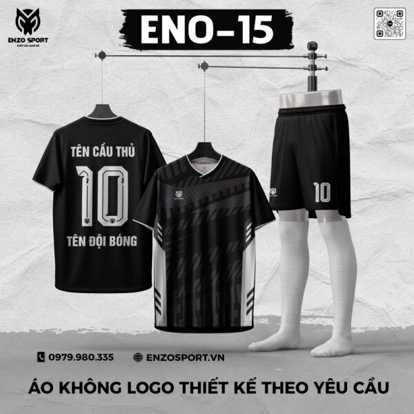 Áo Bóng Đá Không Logo ENO-15 Màu Đen