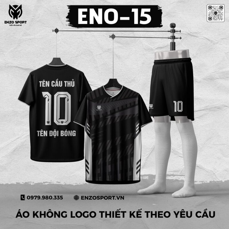Áo Bóng Đá Không Logo ENO-15 Màu Đen