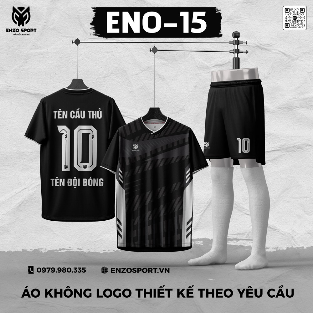 Áo Bóng Đá Không Logo ENO-15 Màu Đen