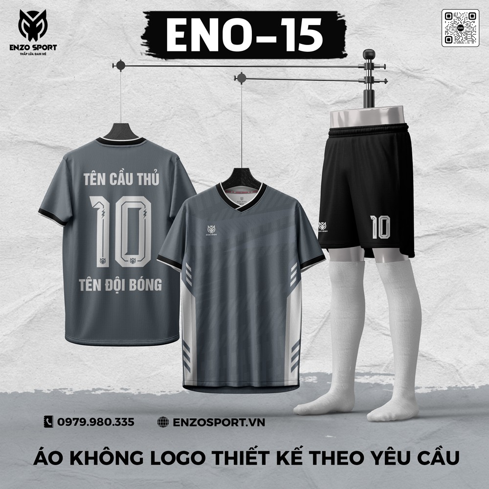 Áo Bóng Đá Không Logo ENO-15 Màu Xám
