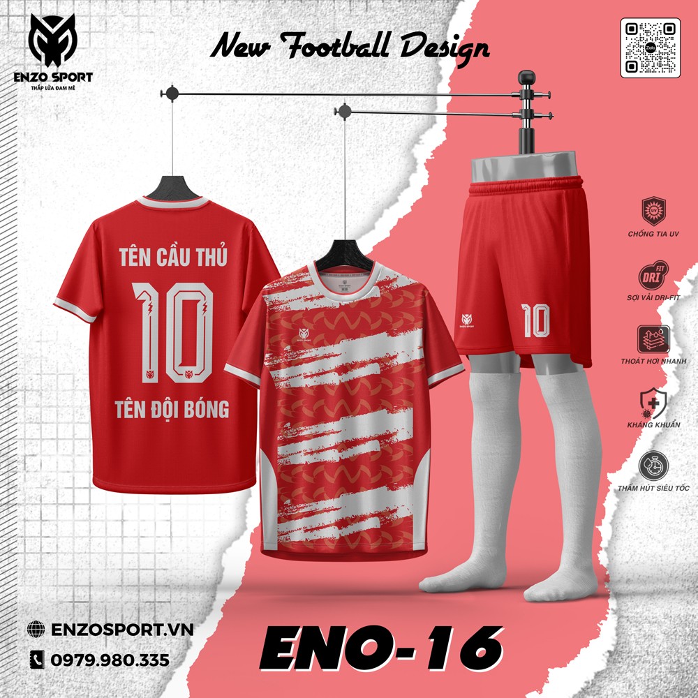 Áo Bóng Đá Không Logo ENO-16 Màu Đỏ