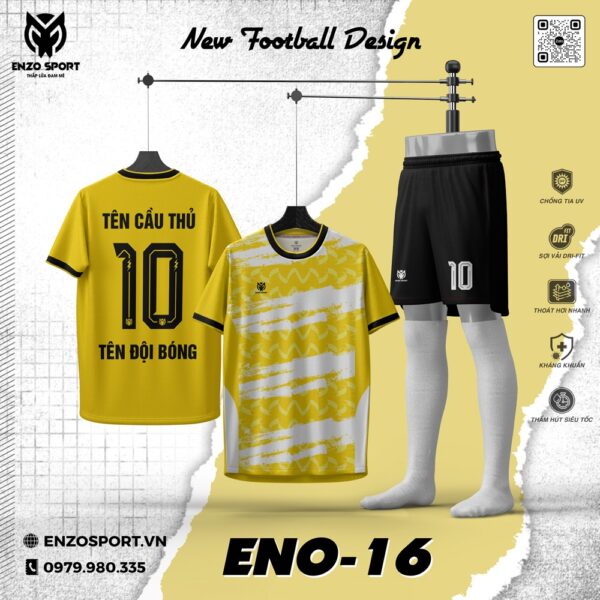 Áo Bóng Đá Không Logo ENO-16 Màu Vàng