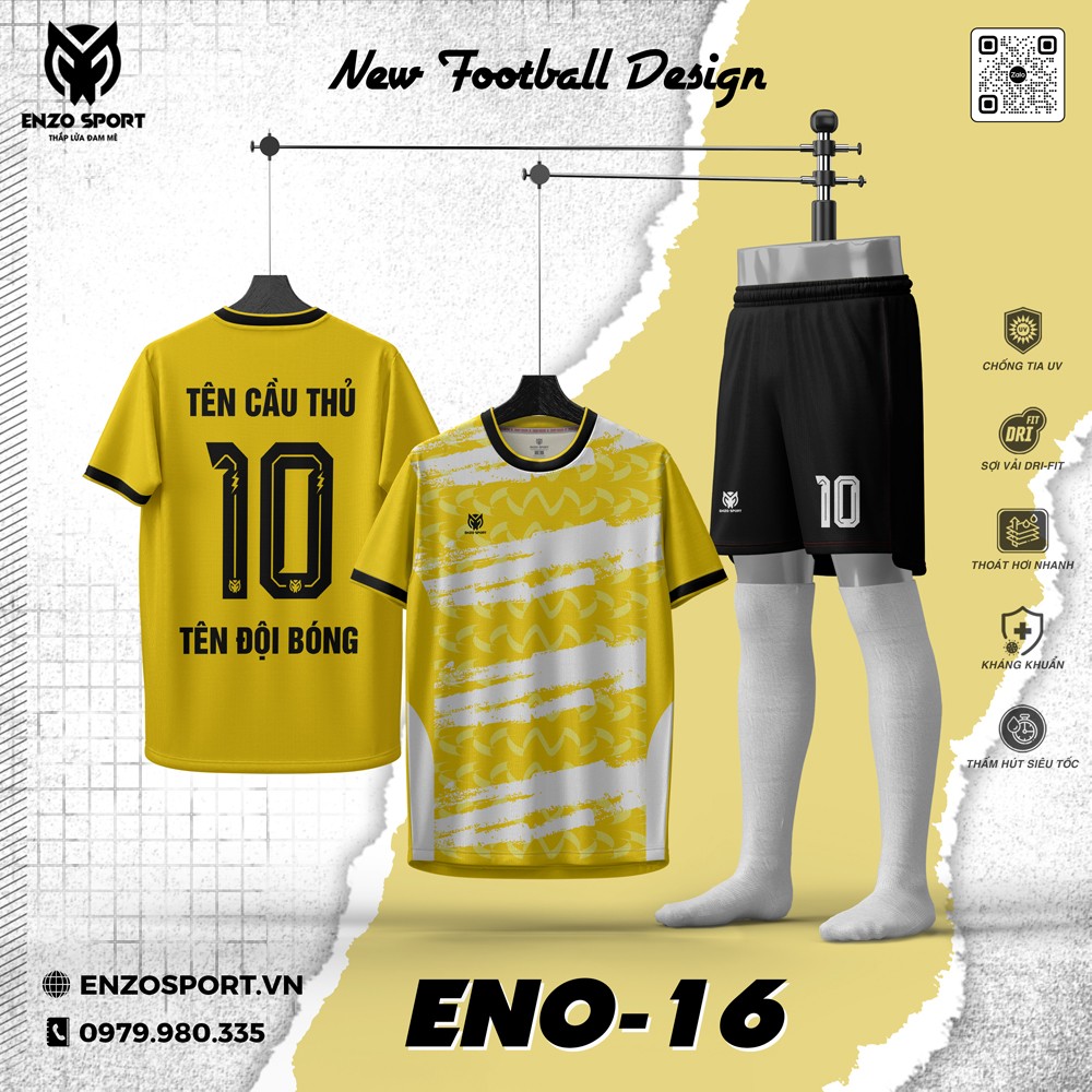 Áo Bóng Đá Không Logo ENO-16 Màu Vàng