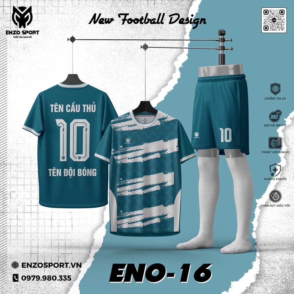 Áo Bóng Đá Không Logo ENO-16 Màu Xanh Lý