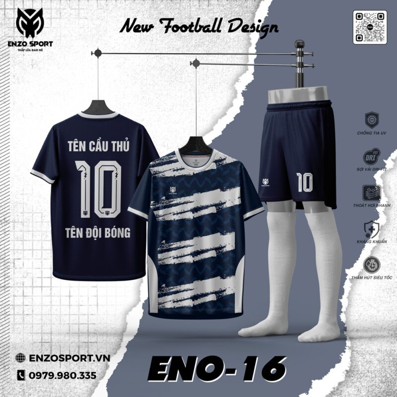 Áo Bóng Đá Không Logo ENO-16 Màu Xanh Than
