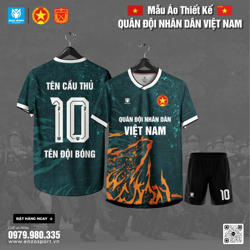 Áo Bóng Đá Thiết Kế Quân Đội - Xanh Ve Chai