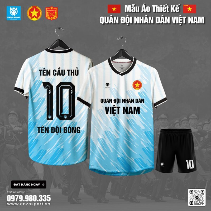 Áo Bóng Đá Thiết Kế Quân Đội - Trắng Xanh Ya