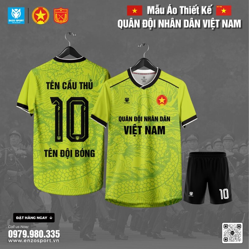 Áo Bóng Đá Thiết Kế Quân Đội - Màu Xanh Chuối Cá Tính