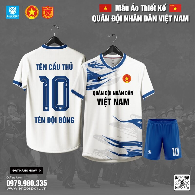 Áo Thể Thao Quân Đội – Màu Trắng Phối Xanh Bích